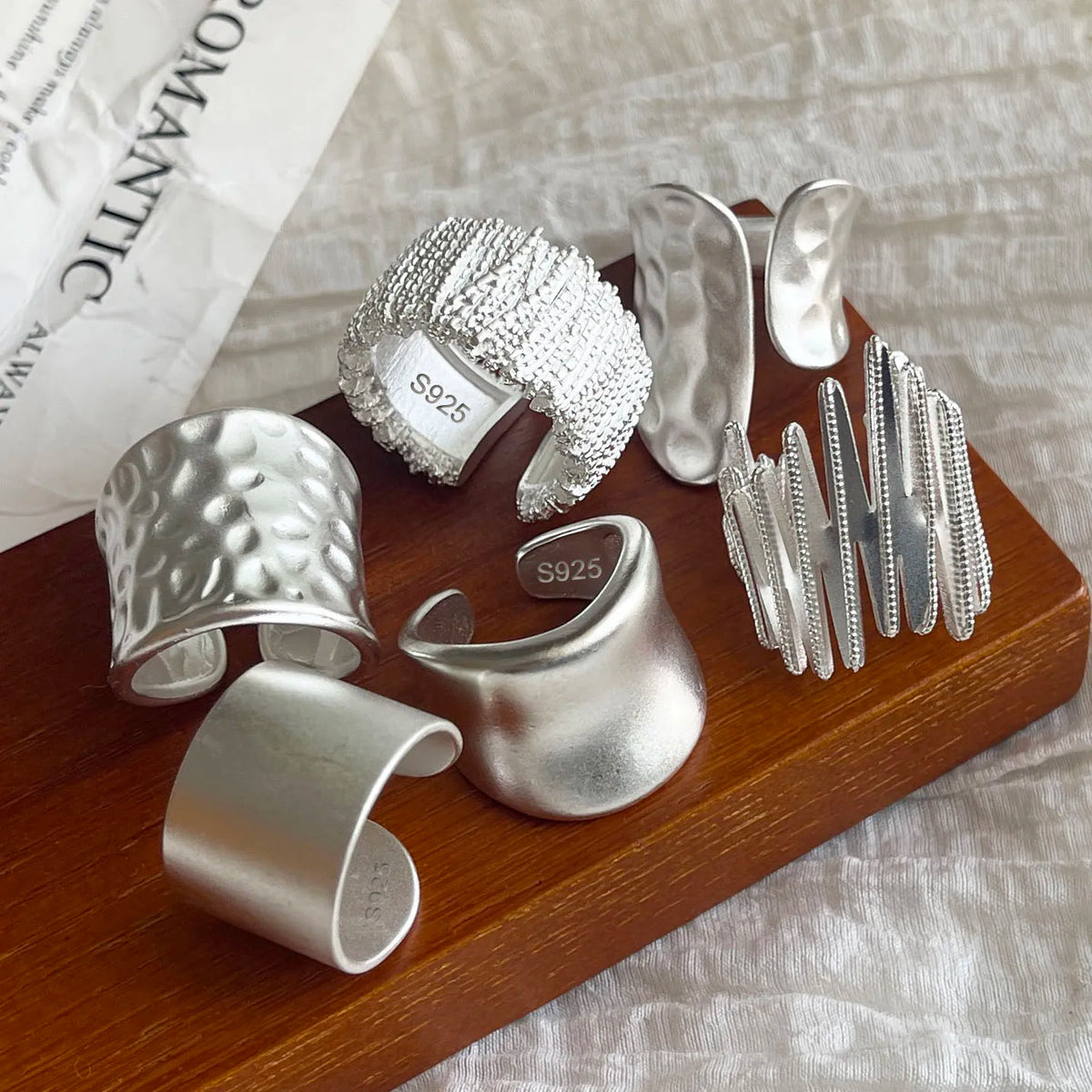 Anelli in argento sterling 925 per le donne Gioielleria raffinata geometrica Anello ampio scintillante regolabile per il regalo di compleanno della festa