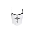 Summer new sexy hot girl slim fit tank top, European and American street style personalized printed lace top for women