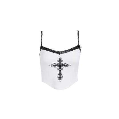 Summer new sexy hot girl slim fit tank top, European and American street style personalized printed lace top for women