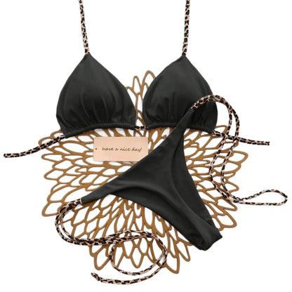 Sexy Bikini Women's Swimsuit Strap Halter Neck Triangle Cup Beachwear Pure Color Cheeky Two Piece Swimsuits Bathing Swimwear