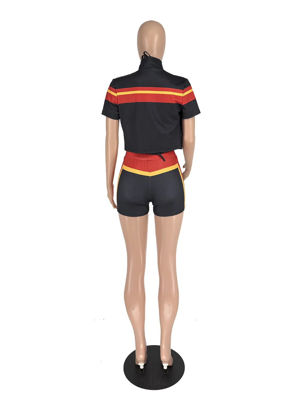 Sommer Sexy 3-teiliges Set Damen Fitnessstudio Outfits Farbblock Trainingsanzug BH Reißverschlussjacke und Shorts Sets Damen Club Abendkleidung