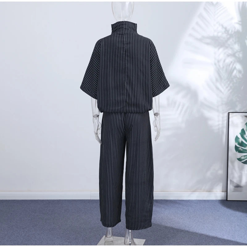 Completo Casual da Donna in Raso con Bottoni a Rana, Giacca a Collo Alto a Maniche Lunghe e Pantaloni a Lanterna Larghi, Moda Autunno 2026