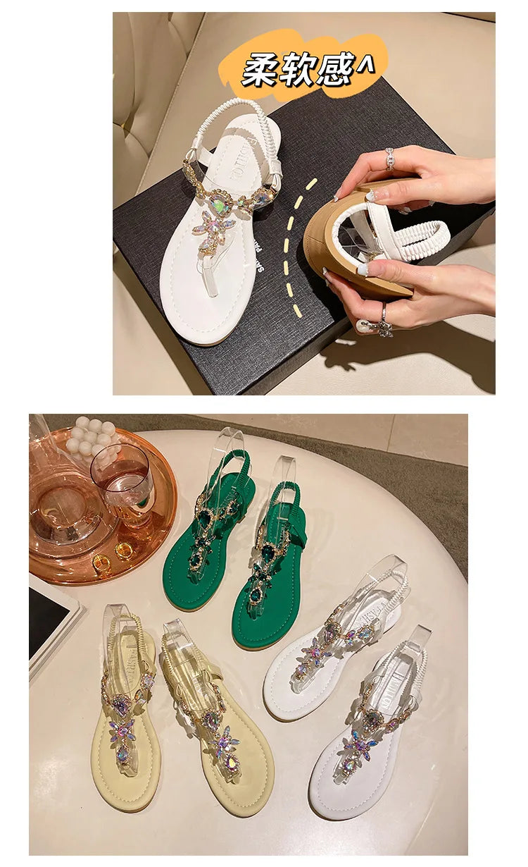 Appartamenti estivi Sandali Delle Donne di Cristallo Clip Toe Pantofole di Tendenza di Marca di Lusso Scarpe Da Donna Spiaggia Causale Presentazioni Aziende Produttrici Giochi Mujer Zapatos 2023