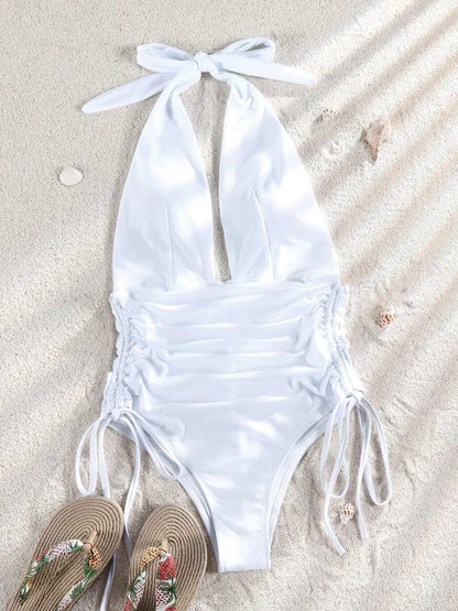 ZRTAK 2026 Tiefer V-Ausschnitt Einteiliger Badeanzug Damen Neckholder Bademode Brasilianischer Monokini Schwimmanzug Strandmode High Cut Badeanzug