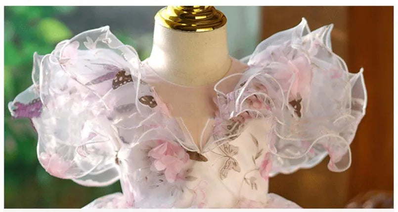 Abito da sera principessa per bambini Design con volant stampato alla moda Matrimonio Compleanno Battesimo Pasqua Eid Abiti da festa per ragazze A2598