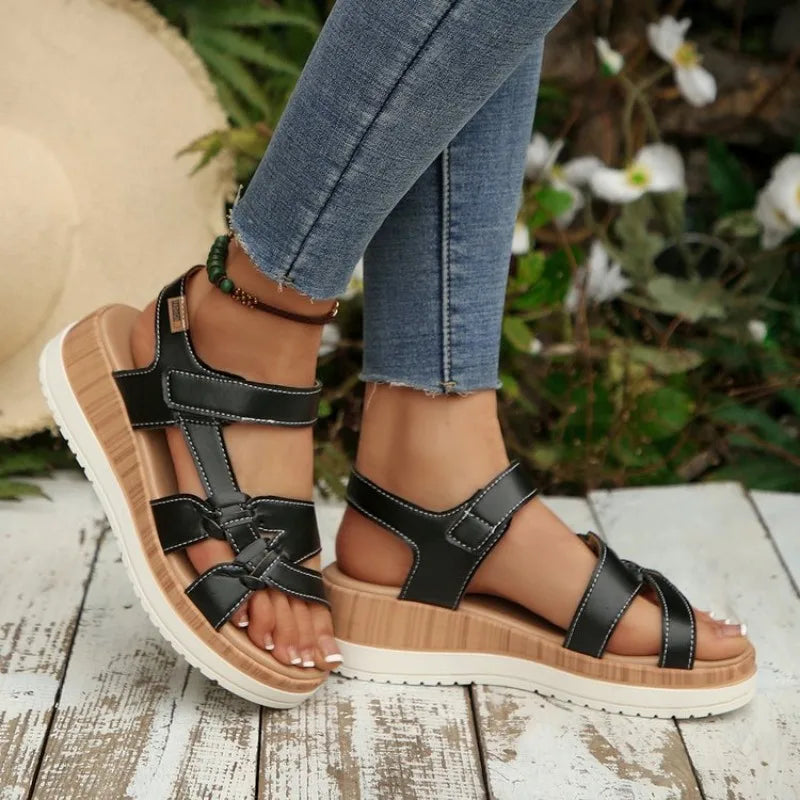 Nuovi Sandali Estivi da Donna con Zeppa e Plateau, Punta Aperta, Cinturino alla Caviglia, Stile Gladiatore, Scarpe da Spiaggia Casual