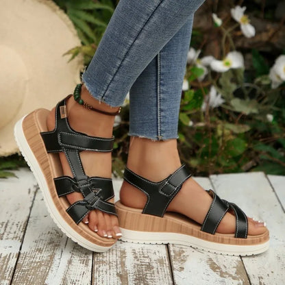 Nuovi Sandali Estivi da Donna con Zeppa e Plateau, Punta Aperta, Cinturino alla Caviglia, Stile Gladiatore, Scarpe da Spiaggia Casual
