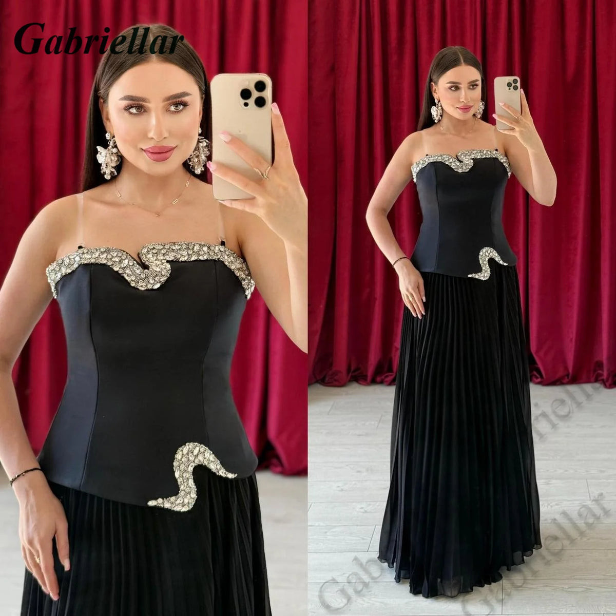 Gabriellar eleganti abiti da sera con strass Dubai senza maniche a trapezio in chiffon pieghe eleganti abiti da festa personalizzati