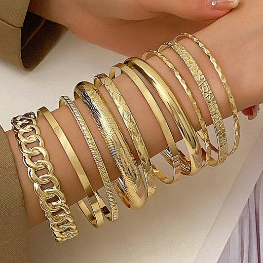 Set da dieci pezzi di eleganti gioielli con bracciale per banchetti nuziali color oro e argento folk bohémien retrò a faccia larga