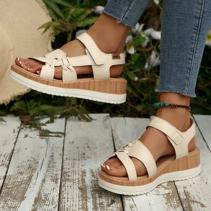 Nuovi Sandali Estivi da Donna con Zeppa e Plateau, Punta Aperta, Cinturino alla Caviglia, Stile Gladiatore, Scarpe da Spiaggia Casual