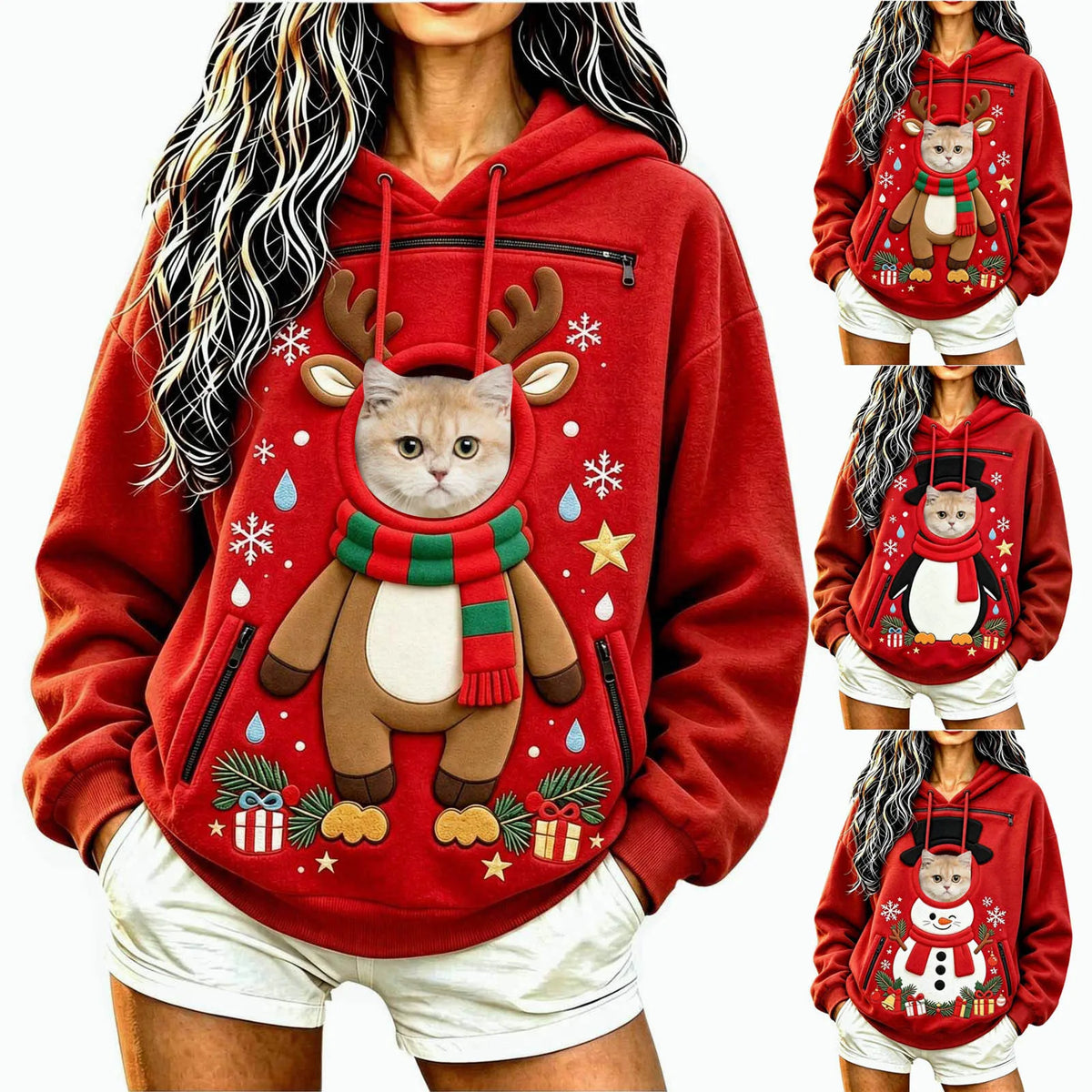 Felpa con cappuccio per trasporto animali domestici, modello unisex, con motivi natalizi divertenti e simpatici, felpa con tasca per animali domestici.
