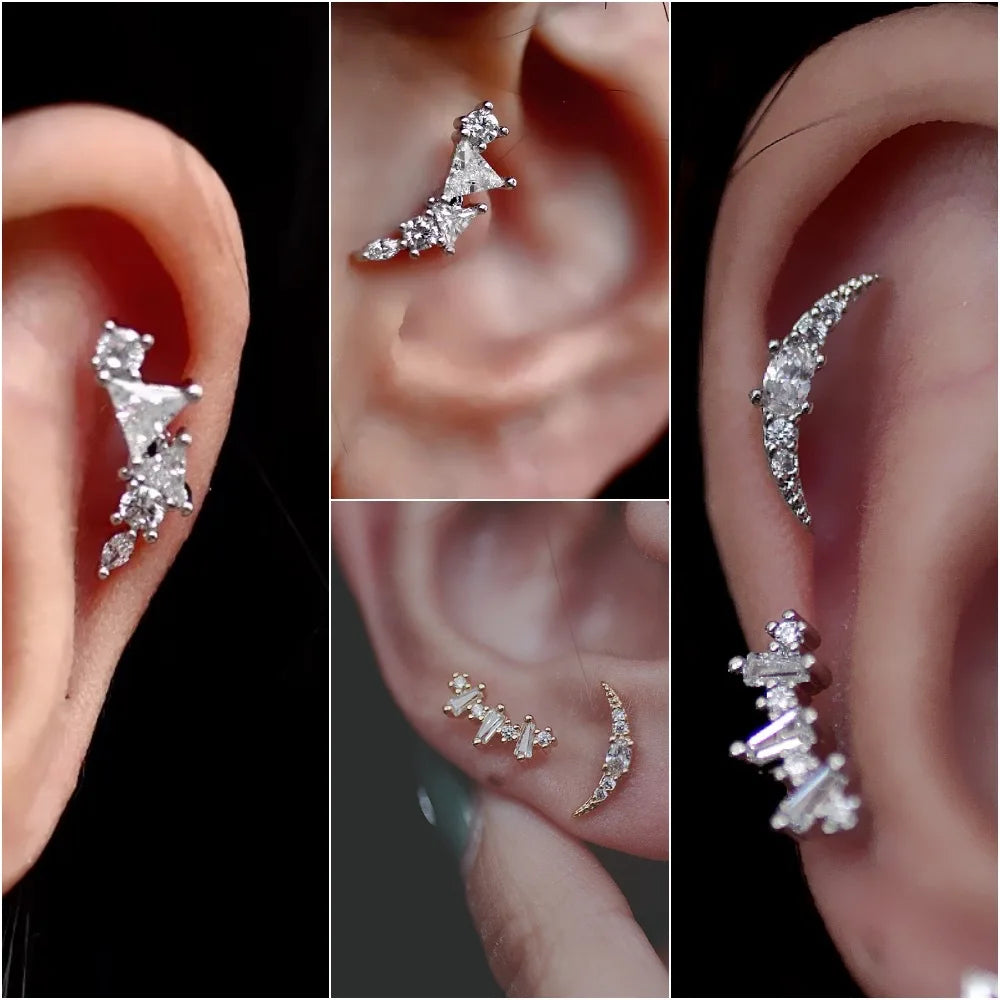 1PC 316L Geometria dell'acciaio inossidabile Orecchini con perno per le donne Moda Star Moon Lobe Daith Helix Cartilagine Orecchino Gioielli penetranti