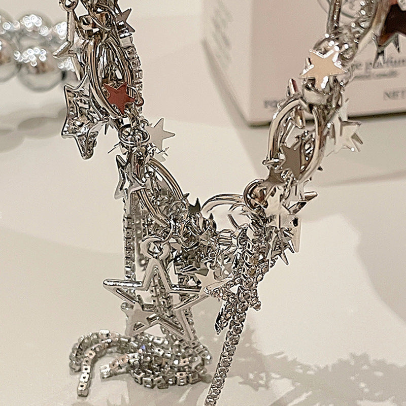Collana scavata con paillettes a stella per donna Collana girocollo con nappe con strass intarsiati alla moda Accessori stile Y2k regalo