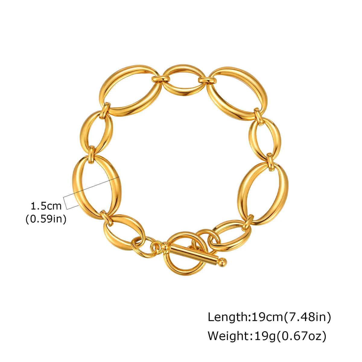 Braccialetti a ginocchiera robusti e audace da donna, bracciale a catena a maglie con fibbia OT in acciaio inossidabile placcato oro senza appannamento