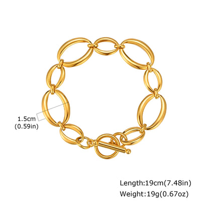 Braccialetti a ginocchiera robusti e audace da donna, bracciale a catena a maglie con fibbia OT in acciaio inossidabile placcato oro senza appannamento