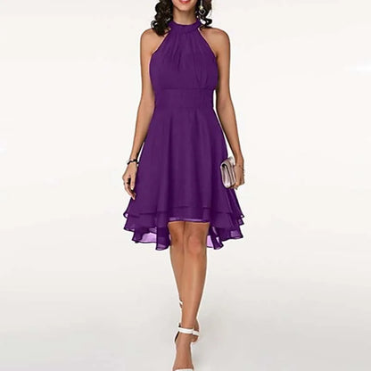 Summer Sexy Women Halter Tierred Ruffle Chiffon Mini Dress Elegant Office Lady Corset Irregular A-line Guest Evening Party Dress