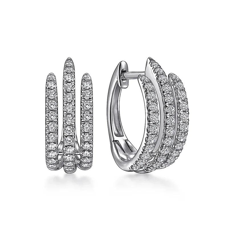 Huitan Orecchini a cerchio semplici a tre linee con artiglio Orecchini a cerchio mini in cristallo di lusso con zirconi cubici per le donne Gioielli di moda moderni