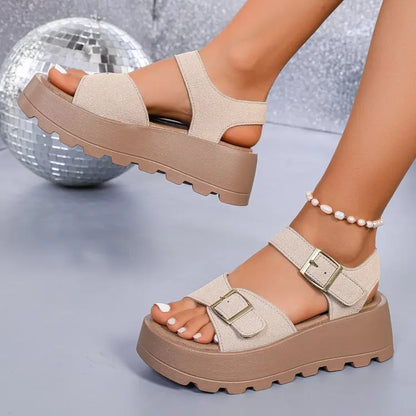 Chunky Plateau-Sandalen für Damen, 5 cm Keilabsatz, lässige Pantoletten mit dickem Boden für den Strand 320