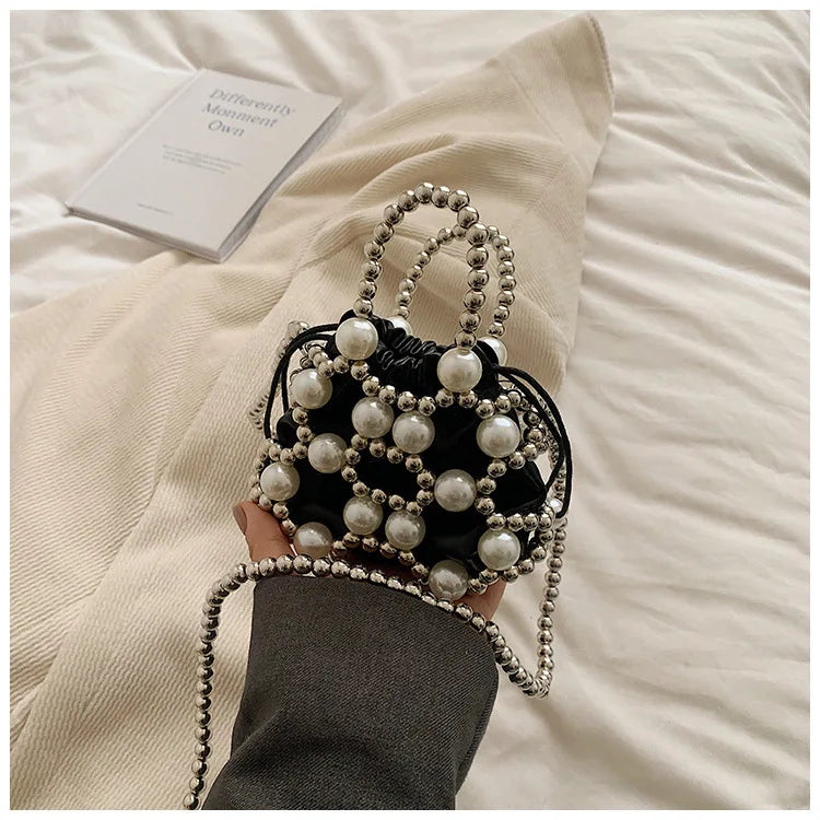 2024 estate piccole borse a tracolla per le donne Fine Fashion Hollow Pearl Beaded Weave Mini borse Trendy Party Prom frizioni borse
