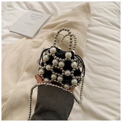 2024 estate piccole borse a tracolla per le donne Fine Fashion Hollow Pearl Beaded Weave Mini borse Trendy Party Prom frizioni borse