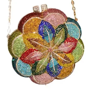 Pochette da sera con strass rosa/verde con fiore rosa Borse da sera da donna in cristallo giallo floreale Pochette da sposa per festa di nozze