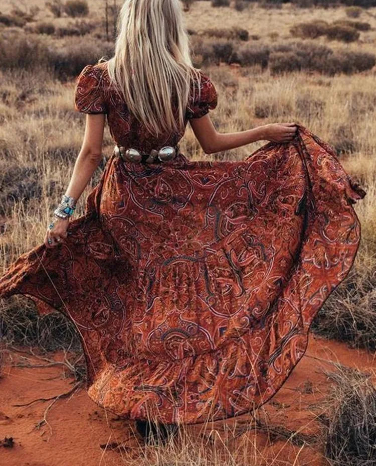 TEELYNN boho abito lungo Vintage 2023 stampa floreale Chiffon manica a tre quarti scollo a v estate Gypsy Hippie abiti da donna vestidos