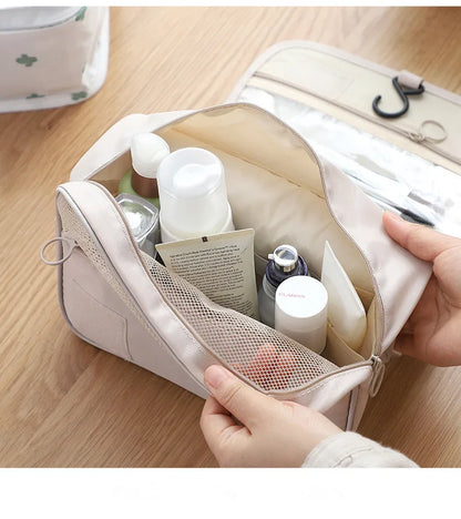 Borsa da Toilette Portatile con Gancio, Multifunzionale, Impermeabile, Resistente all'Usura, Multi-Strato, Grande Capacità, per Trucchi