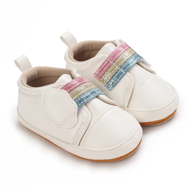 Scarpe da passeggio per bambini, sneakers con stampa e fiocco, calzature casual con suola morbida per neonati da 0 a 18 mesi