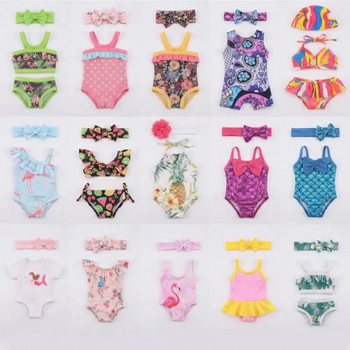 Costume da bagno per bambini in diversi stili, grazioso costume intero per bambole da 43 cm, accessori per bambole americane da 18 pollici, regali giocattolo per ragazze