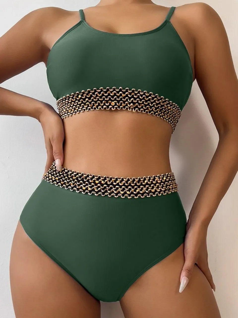 Sexy High Waist Bikini Women High Cut Swimsuit Female Padded Bathing Suit Solid Swimwear Two Piece Beachwear Swimming Summer