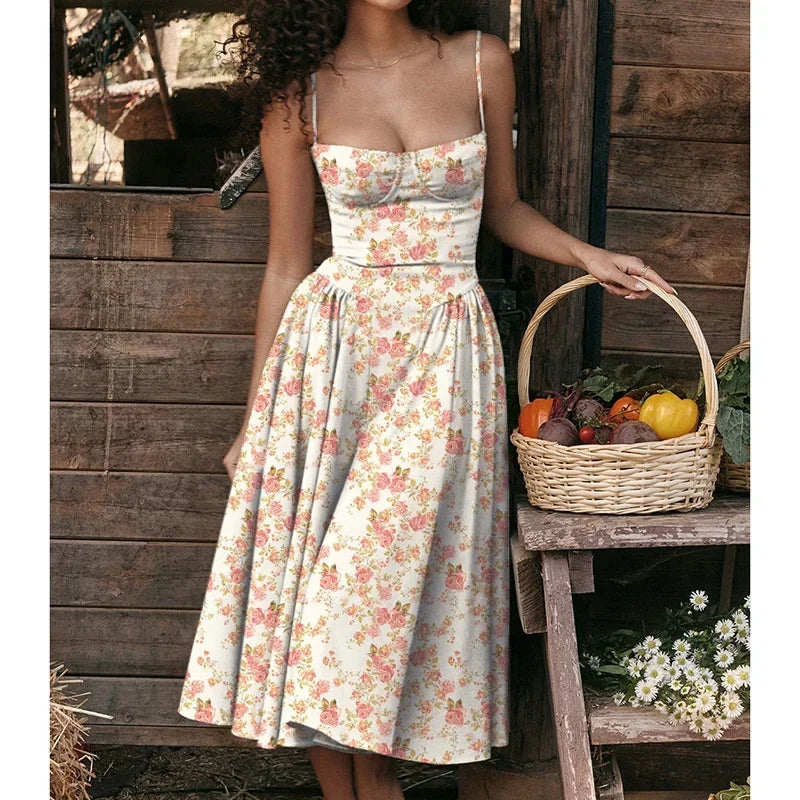 Elegante abito longuette con cinturino per spaghetti da donna Party Slim A Line Solid Bretelle Abiti da donna Nuova moda primavera estate Abiti sexy