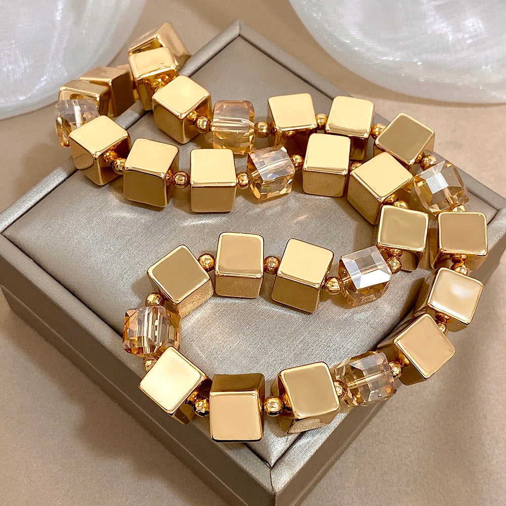 Parure de bijoux pour femmes nouveau design CCB couleur or géométrie cube carré chaîne épaisse collier bracelet bijoux de mode cadeau