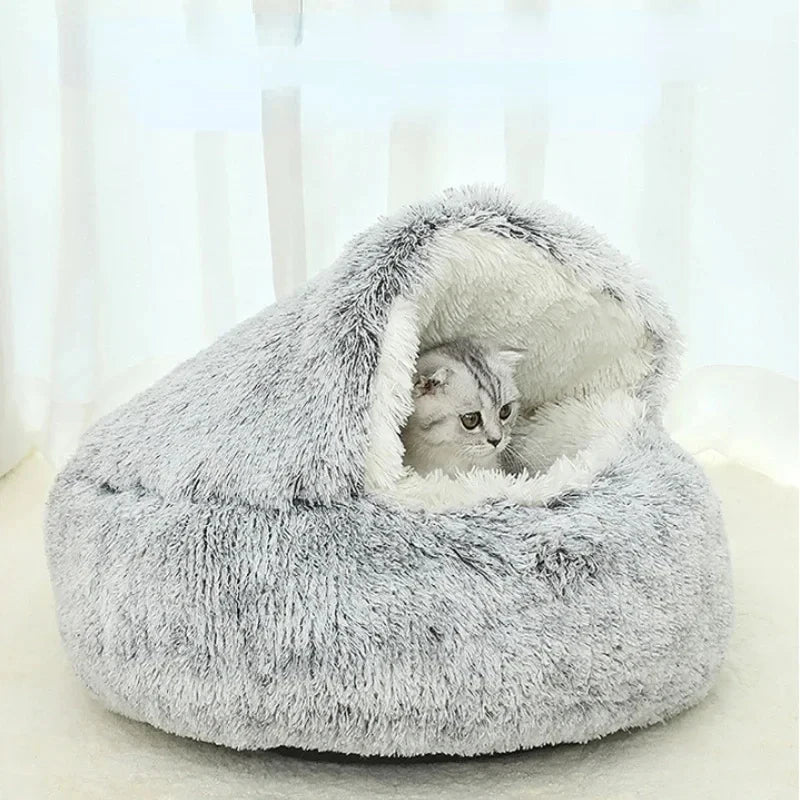 Winter Plush Pet Cat Bed Round Cat Cushion Cat House 2 in 1 Warm Cat Basket Pet Sleep Bag Cat Nest Kennel for Small Dog Suit New