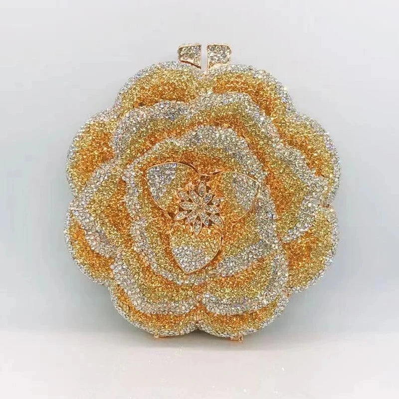 Pochette da sera con strass rosa/verde con fiore rosa Borse da sera da donna in cristallo giallo floreale Pochette da sposa per festa di nozze