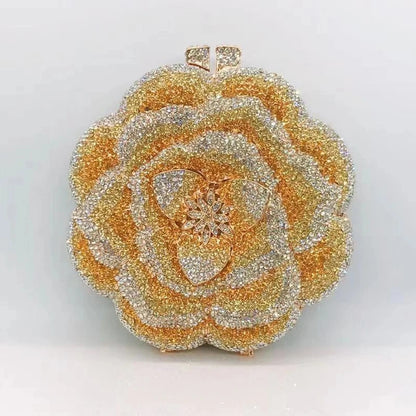Pochette da sera con strass rosa/verde con fiore rosa Borse da sera da donna in cristallo giallo floreale Pochette da sposa per festa di nozze
