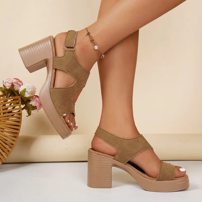 Sandali Estivi Donna con Tacco Alto 2026, Scarpe Gladiator con Plateau e Tacco Grosso a Punta Aperta con Fibbia, Calzature Femminili alla Moda