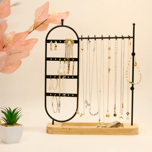 1 portagioie da tavolo con base in legno massello adatto per organizzare e conservare orologi, orecchini, bracciali, collane, ecc.