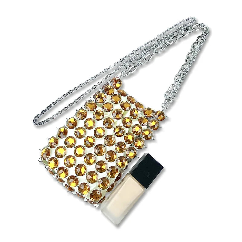 24 estate nuova borsa di cristallo tessuta a mano color caramella di nicchia, borsa di perline di fata retrò, borsa per telefono a croce diagonale trasparente