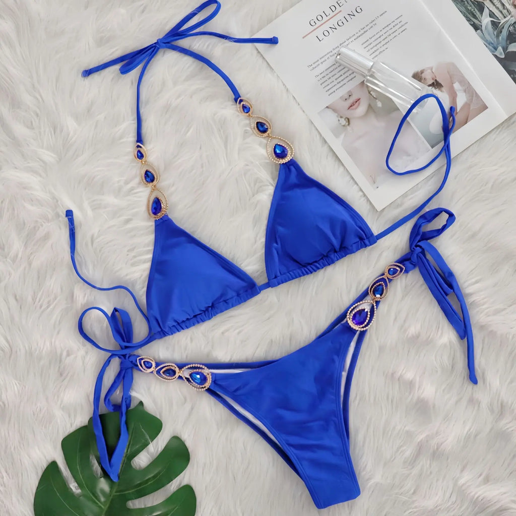 Nero Sexy Bikini 2026 Costume da bagno con strass Donna Costumi da bagno Donna Push Up Bikini Beach Swim Wear Costume da bagno Piscina Bagnante