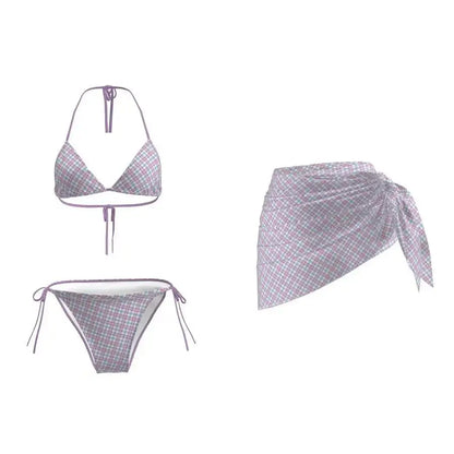 Femme Sexy Chic Fille Maillot de Bain Plage Bikini Ensembles Soutien-Gorge Halter à Lacets + Short Vintage 2025 Tenue de Bain Été Nouvelle