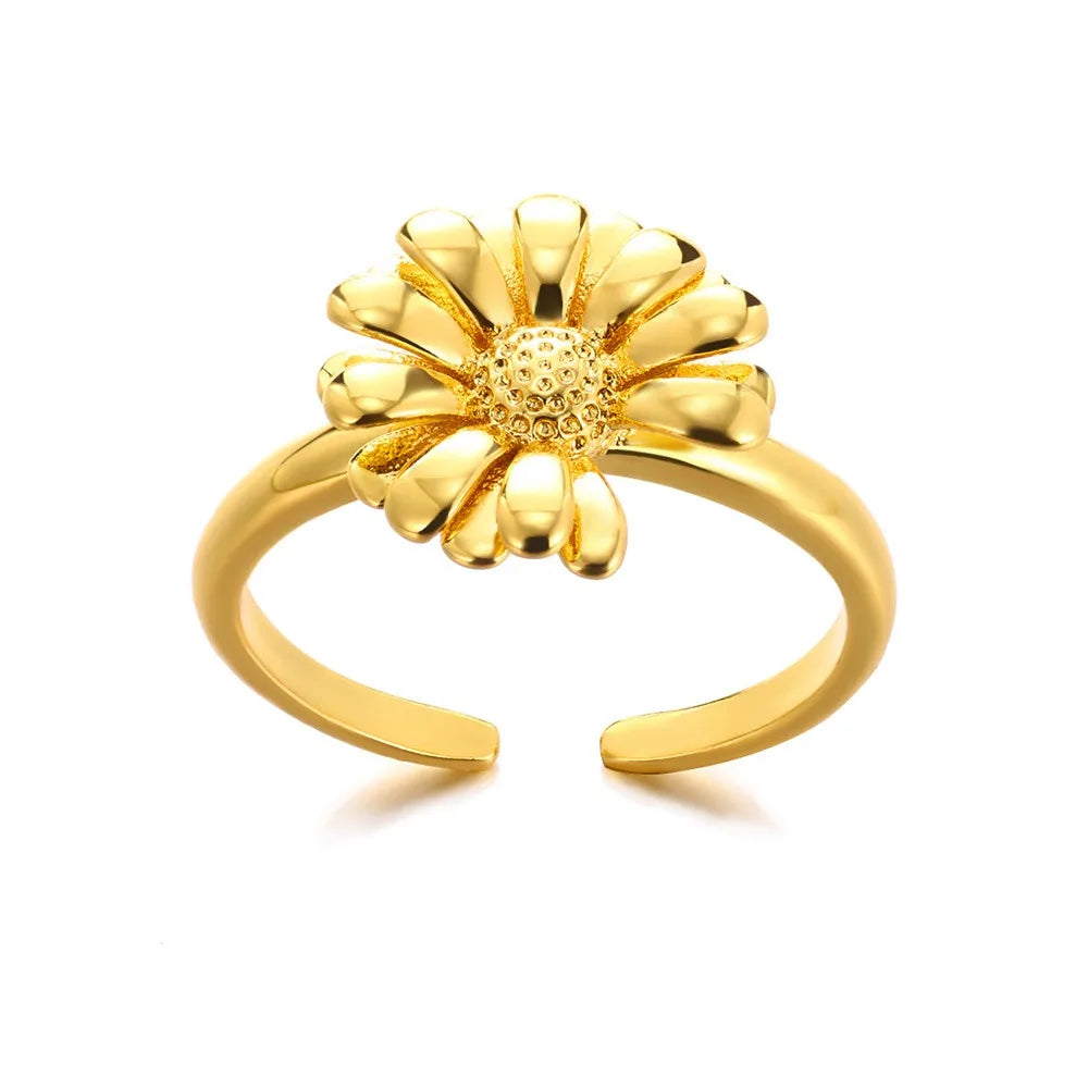 Anelli con fiori grandi esagerati in acciaio inossidabile per le donne Anello da dito con girasole color oro Regalo di gioielli estetici di moda femminile