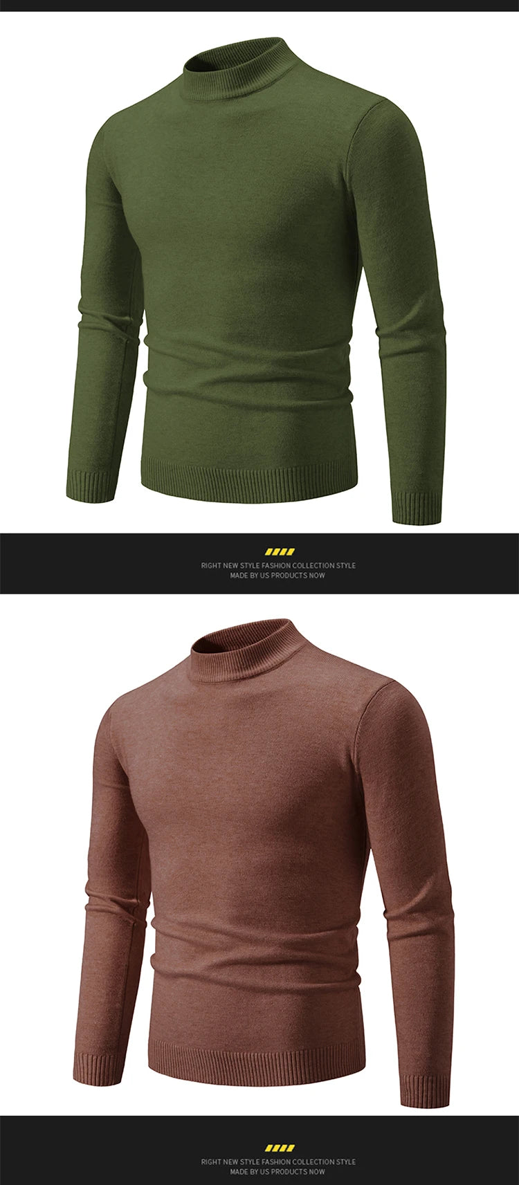 Autunno nuovo maglione da uomo mezzo collo alto basic tinta unita casual versatile girocollo lavorato a maglia con maglione elastico slim fit all'interno