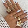 Ingemark 8 Pz/set Vintage Metallo Petalo Fiore Goccia D'acqua Anelli Aperti per Le Donne di Tendenza 2025 Goth Anello Geometrico Regalo Dei Monili Quotidiani
