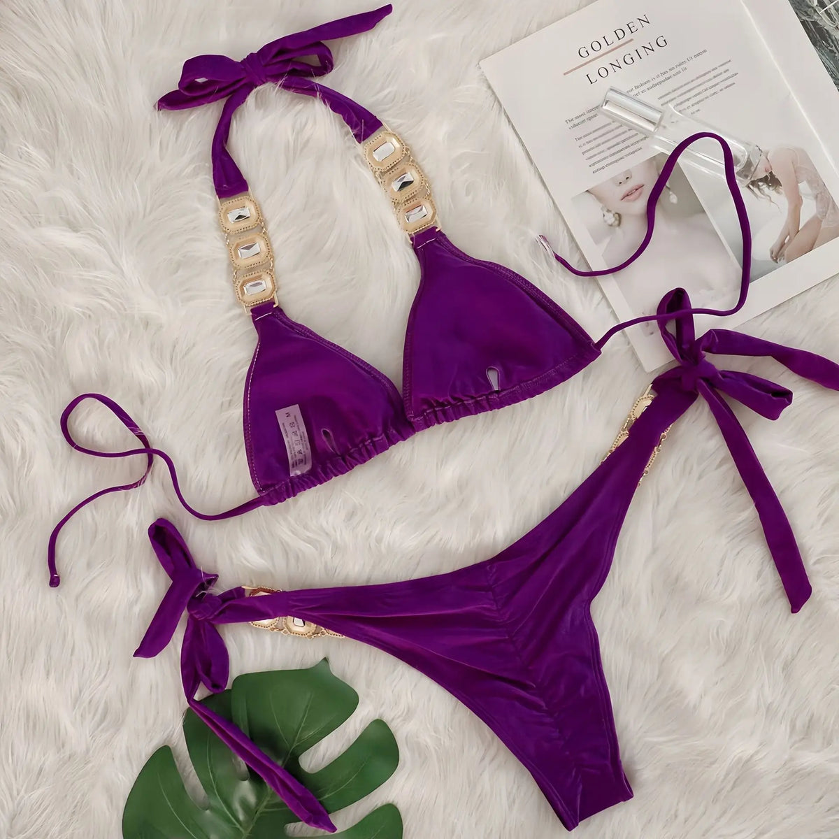 2025 Costume da bagno da donna in 2 pezzi con stringhe di strass e bikini sexy da spiaggia