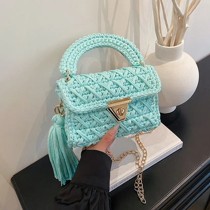 Borsa a Mano da Donna in Maglia Uncinetto, Borsa a Spalla Artigianale in Filato Intrecciato, Borsa Grande Capacità per Spiaggia, Vacanze Estive, Shopping e Viaggi