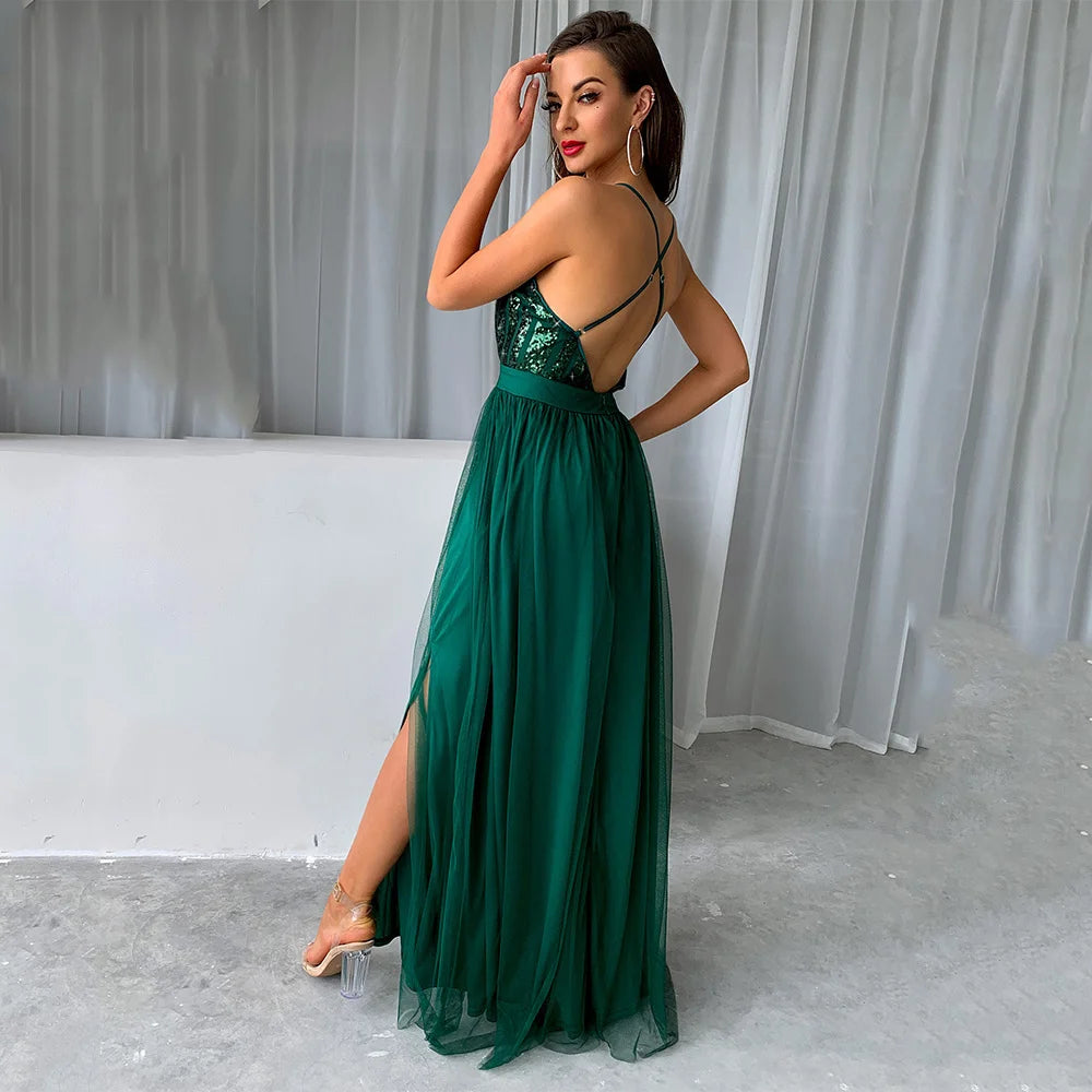 Sexy slip senza schienale Corsetto con paillettes maxi abito estivo da donna maglia lunga aderente rosso abito da festa di Natale abiti da sera da damigella d'onore