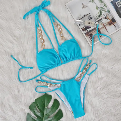 nuovo costume da bagno in due pezzi con strass 2026 cristallo di lusso perizoma Sexy perizoma Bikini Set costumi da bagno da donna costume da bagno Sexy da spiaggia