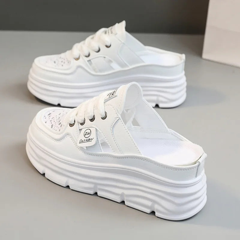 Estate nuovi sandali da donna moda traspirante aumento Baotou Semi-pantofole donna piccola scarpa bianca sandali Sexy Zapatillas