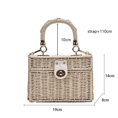 Borsa a tracolla in paglia di rattan Borsa a tracolla intrecciata a mano da donna Borsa a tracolla in paglia con scatola quadrata da spiaggia estiva per signora Bolsa Feminina