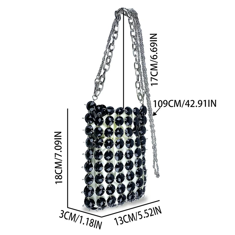 24 estate nuova borsa di cristallo tessuta a mano color caramella di nicchia, borsa di perline di fata retrò, borsa per telefono a croce diagonale trasparente